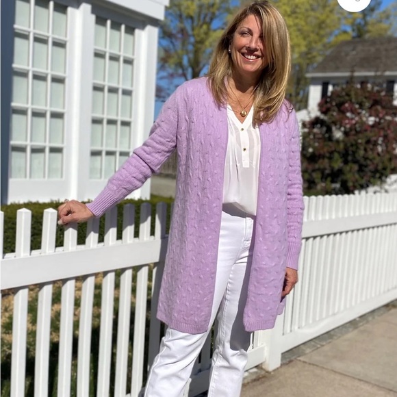 100% cashmere long cable knit duster cardigan sweater size L - Picture 3 of 9